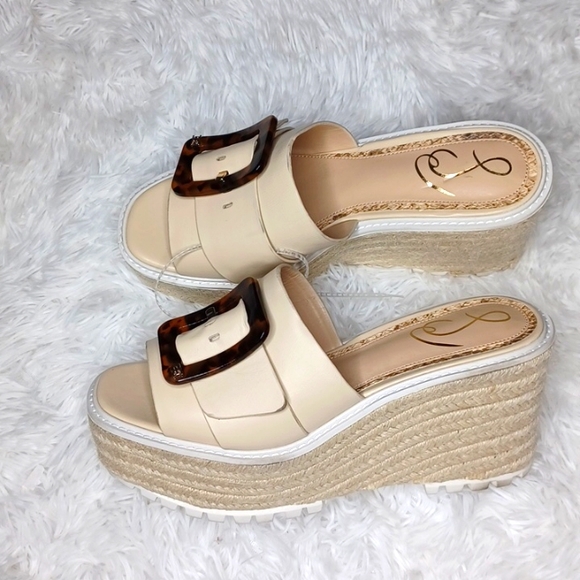 Sam Edelman Livi Cream Squared Open Toe Buckle Platform Wedge Sandals 9.5 - Picture 9 of 13